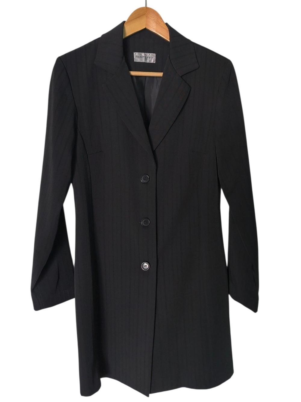 Pinstriped Black Long Women's Blazer Jacket
